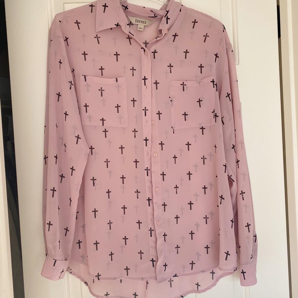 Decree Sheer Pink Button Up Blouse